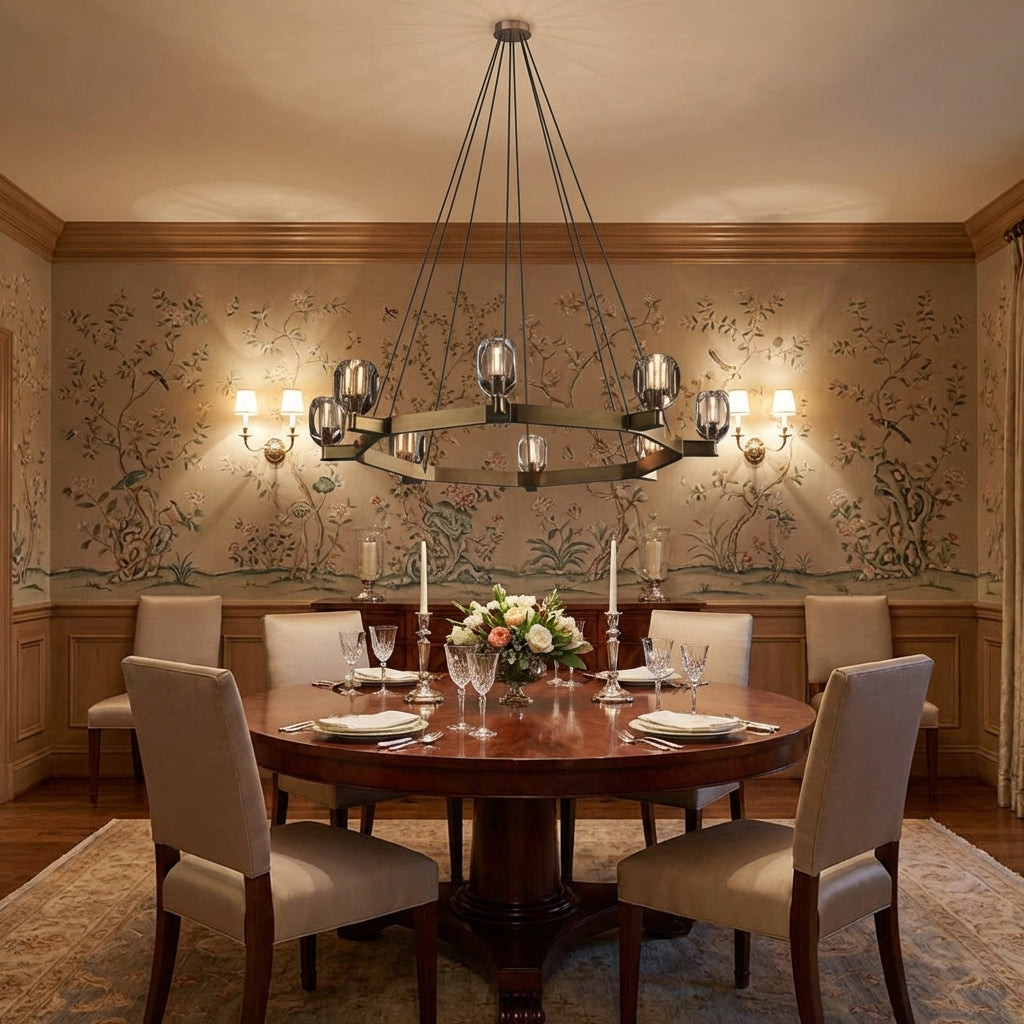 Luster Gaze Veridian Crystal Round Chandelier 60" - formal American dining room