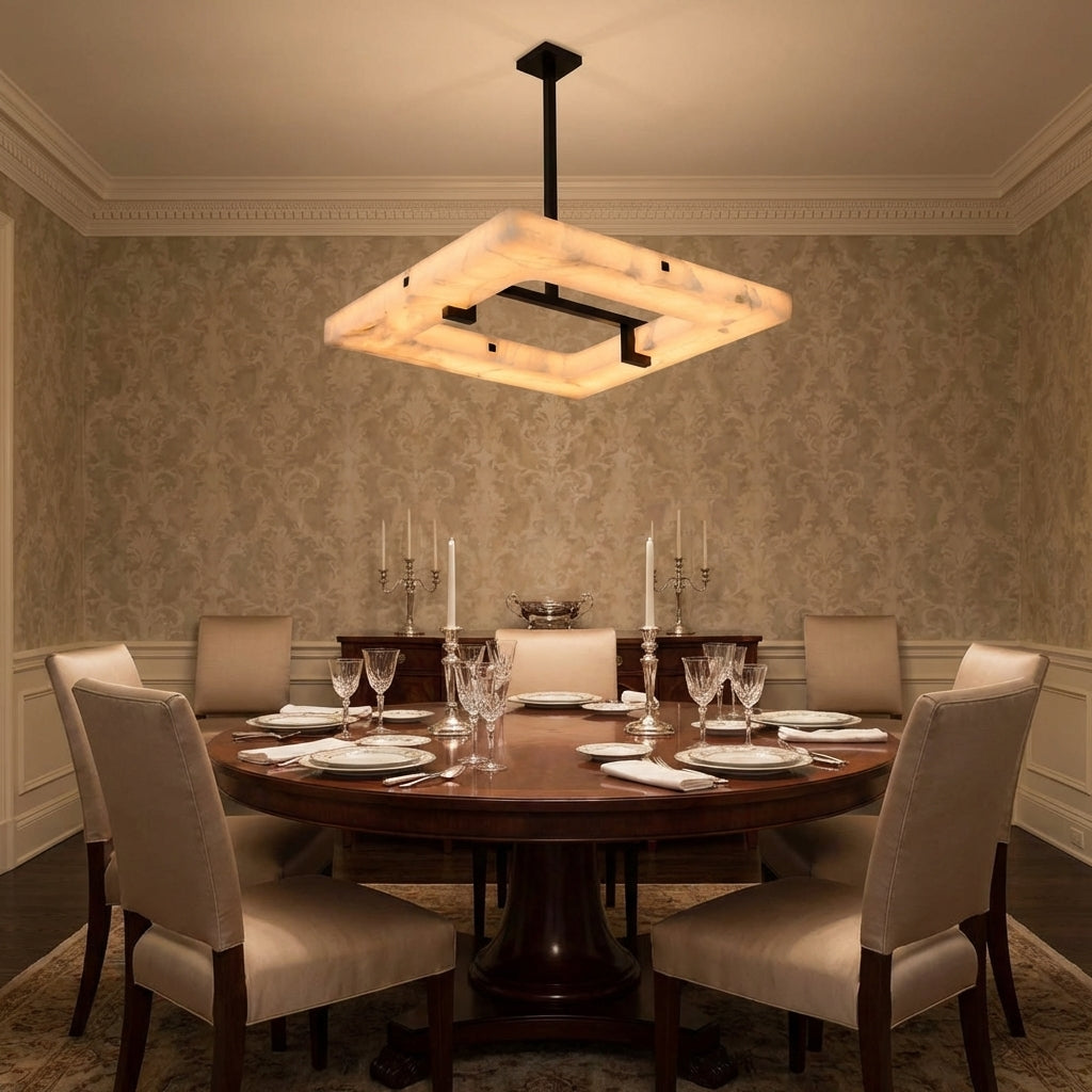 Luster Gaze Aura Square Chandelier 100cm W x 100cm L x 10cm H 39.4" W x 39.4" L x 5.5" H - formal American dining room