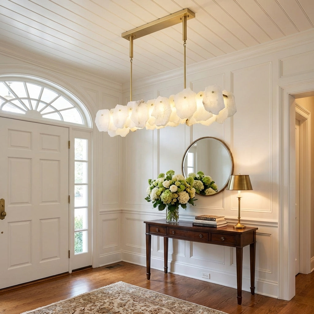 Luster Gaze Aura Oval Chandelier with Rod, Dining Room Chandelier 47"x9" - elegant American entryway with arched doorway