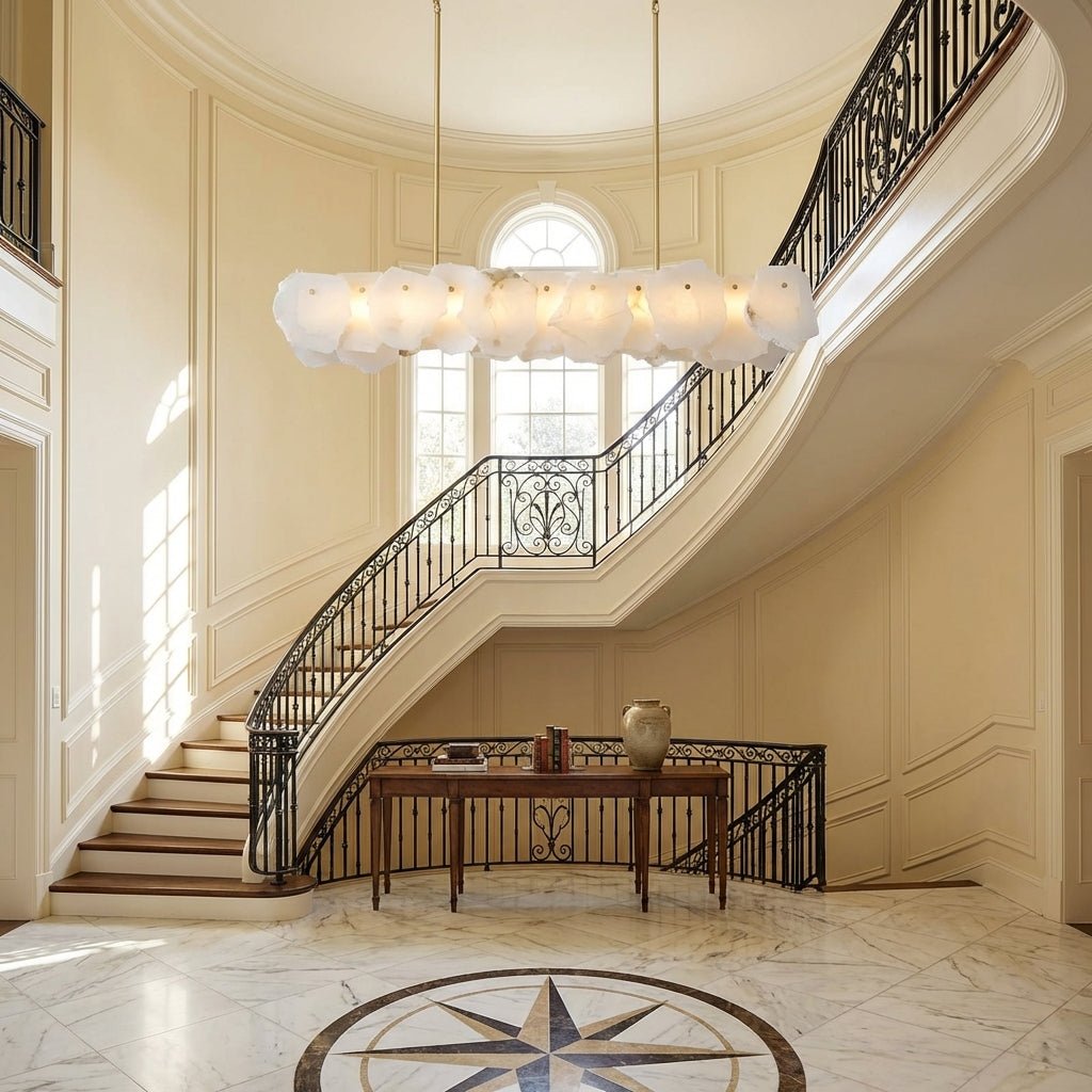 Luster Gaze Aura Oval Chandelier with Rod, Dining Room Chandelier 47"x9" - grand American foyer with two-story ceiling