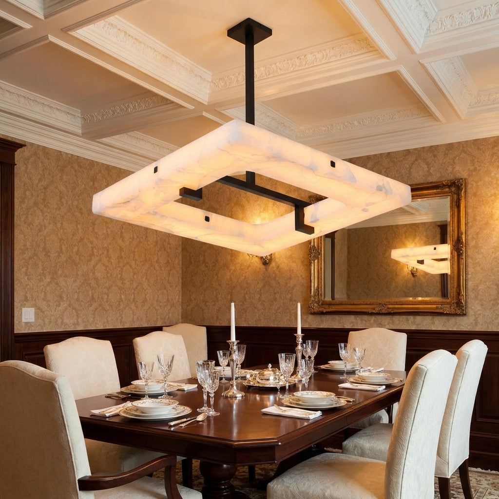 Luster Gaze Aura Square Chandelier 100cm W x 100cm L x 10cm H 39.4" W x 39.4" L x 5.5" H - formal American dining room