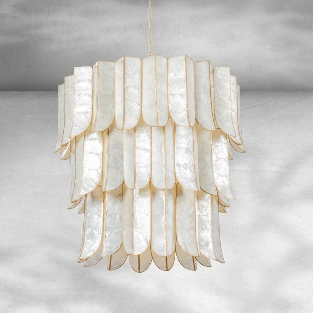 Luster Gaze Opulent Cascade Chandelier with Capiz Shell Layers (2-Layer 22.75"L x 22.75"W x 21"H, 3-Layer 31.5"L x 31.5"W x 30.5"H, 5-Layer 39.5"L x 39.5"W x 46.5"H) - Background Shot