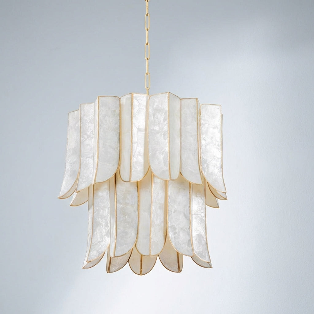 Luster Gaze Opulent Cascade Chandelier with Capiz Shell Layers (2-Layer 22.75"L x 22.75"W x 21"H, 3-Layer 31.5"L x 31.5"W x 30.5"H, 5-Layer 39.5"L x 39.5"W x 46.5"H) - Studio Shot