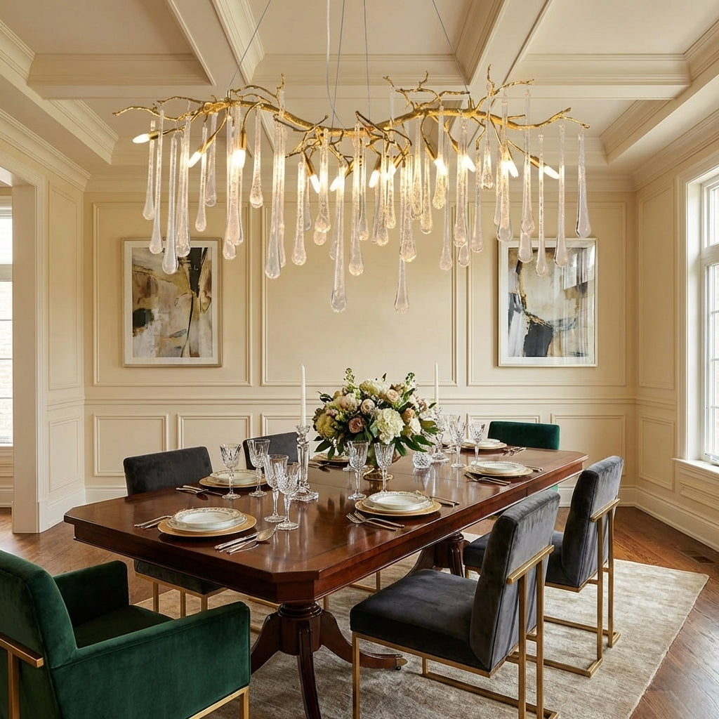 Luster Gaze Verdant Cascade Branch Chandeliers L 33.5"(85cm) x W 15.7"(40cm) x H 19.7"(50cm), L 41.3"(105cm) x W 17.7"(45cm) x H 25.6"(65cm), L 49.2"(125cm) x W 17.7"(45cm) x H 25.6"(65cm), L 59.1"(150cm) x W 17.7"(45cm) x H 25.6"(65cm), L 70.9"(180cm) x W 17.7"(45cm) x H 25.6"(65cm) - Studio Shot