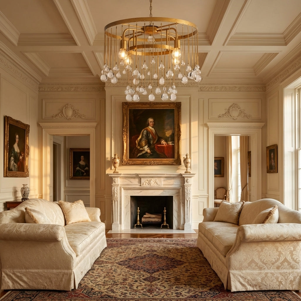 Luster Gaze Radiant Orb 4-Light Flushmount - American formal living room with 12-foot ceilings