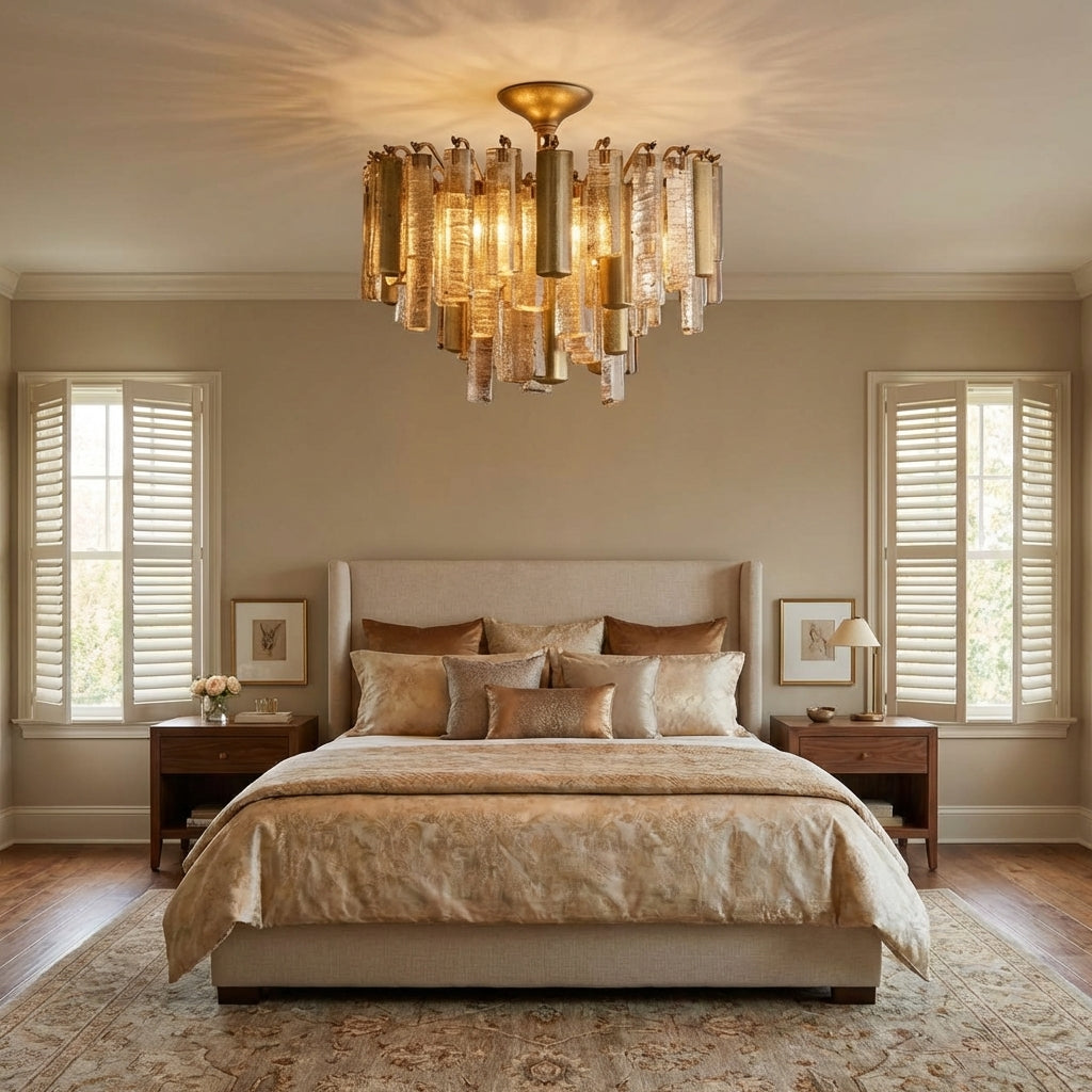 Luster Gaze Neveau Sculpted Round Flush Mount - American master bedroom with standard ceiling