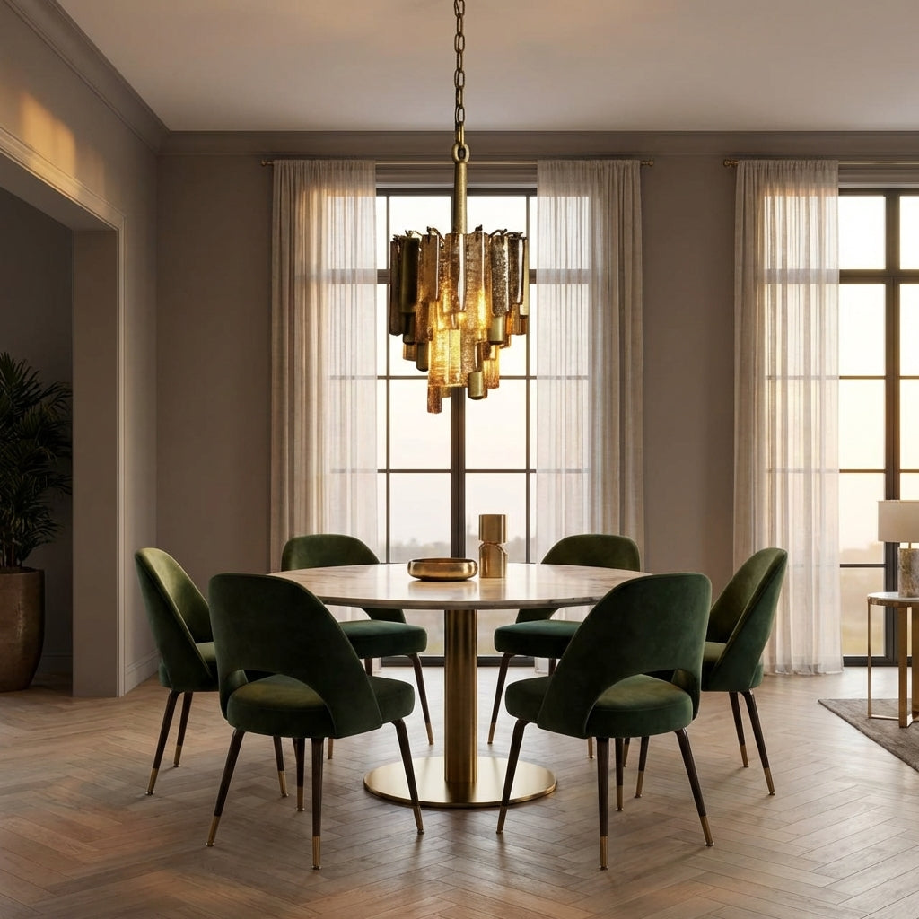 Luster Gaze Veridian Bloom Glass Pendant - luxurious American dining room