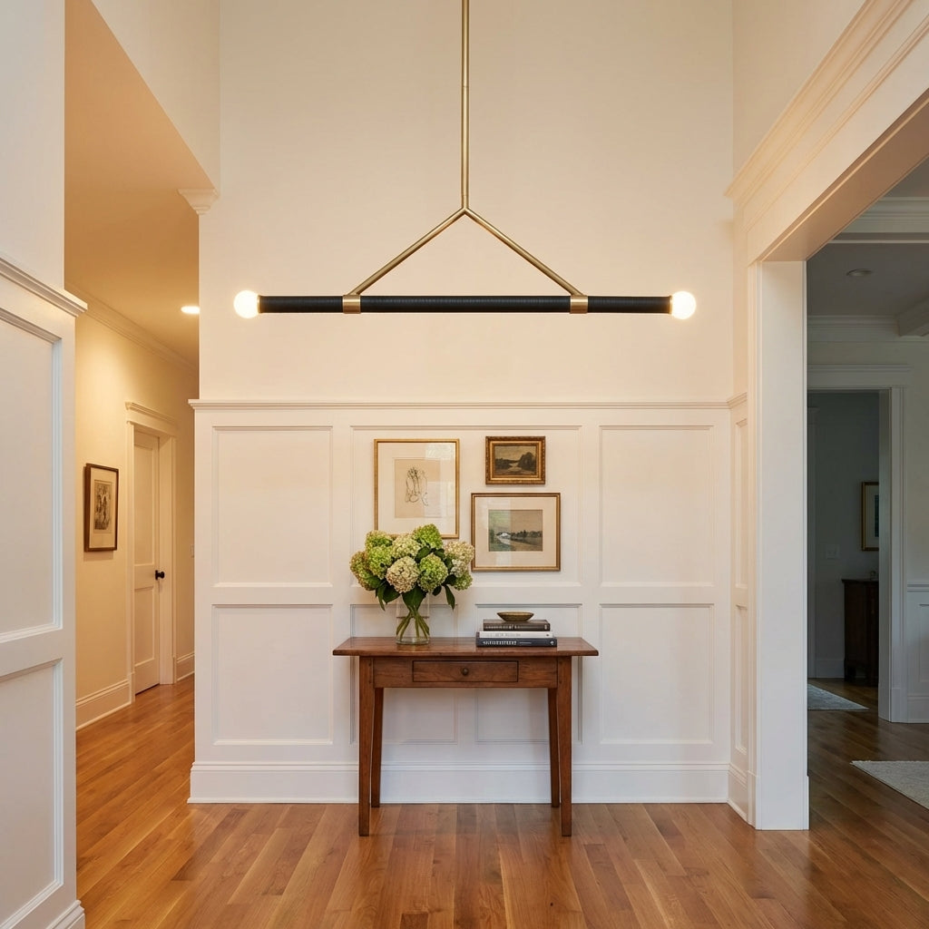 Luster Gaze Artisan Leather Accent Pendant - elegant American entryway with 10-foot ceiling