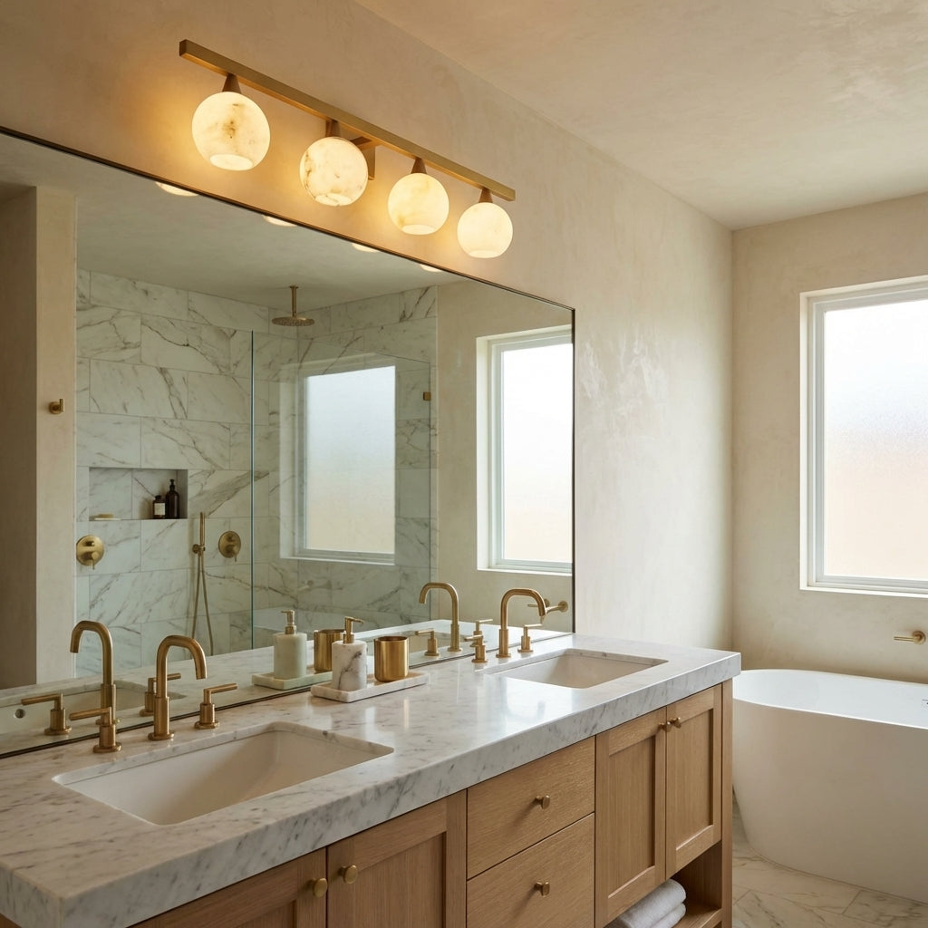 Luster Gaze Alabaster Radiance 4-Light Wall Sconce - elegant American entryway with arched doorway