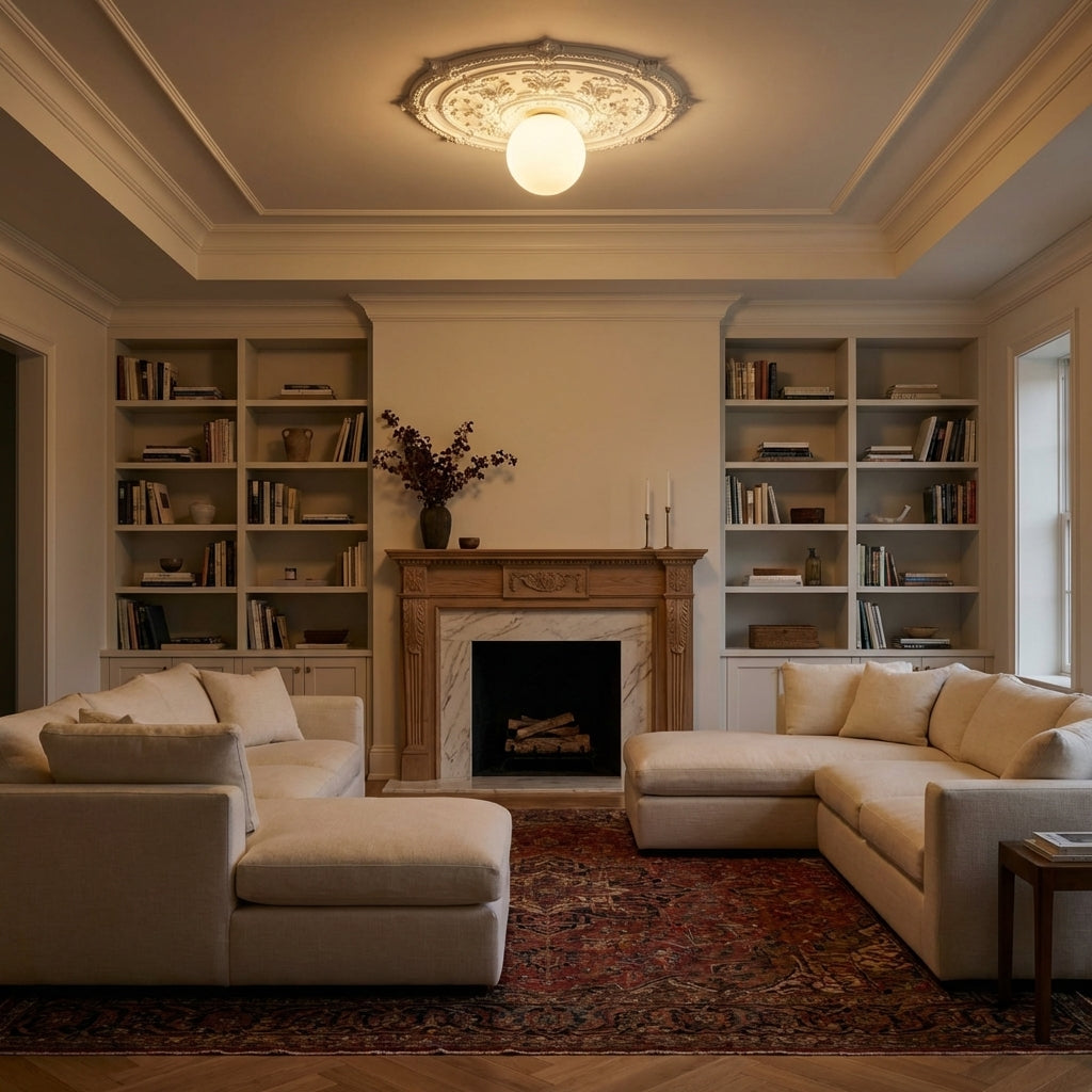 Luster Gaze Veridian Glow 1-Light Marble Wall Sconce - luxurious American living room with tray ceiling