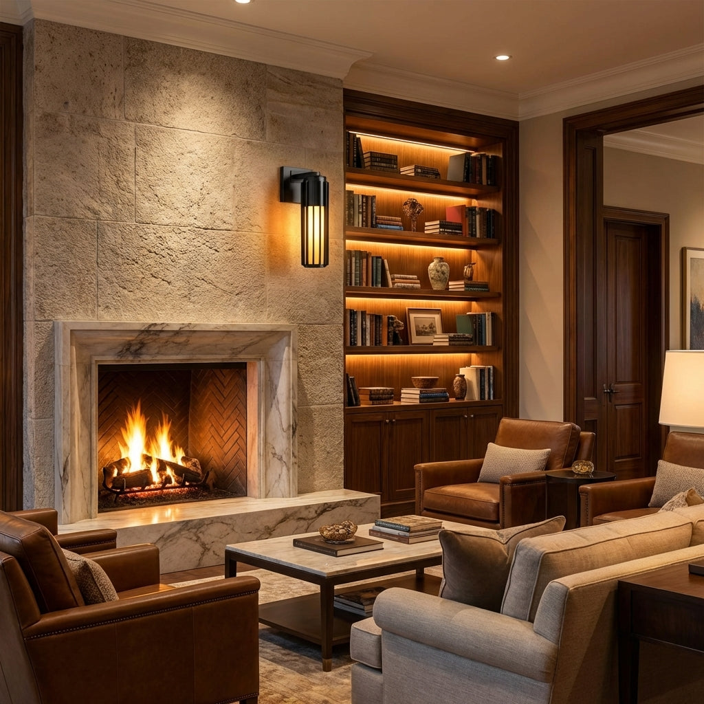 Luster Gaze Veridian Hearth Outdoor Sconce - American formal living room