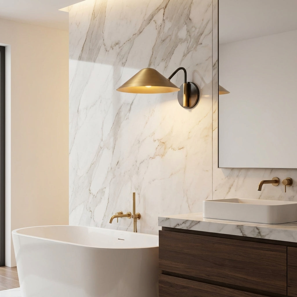 Luster Gaze Heritage Brass Wall Sconce - luxury American master bathroom