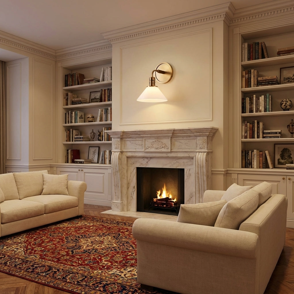 Luster Gaze Aura Single Wall Sconce - luxurious American living room with tray ceiling