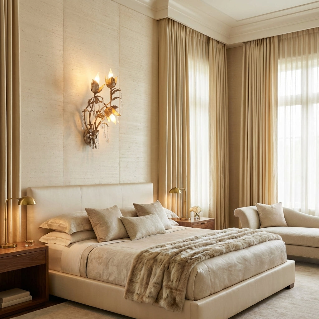 Luster Gaze Veridian Bloom 3-Light Wall Sconce - luxurious American master suite