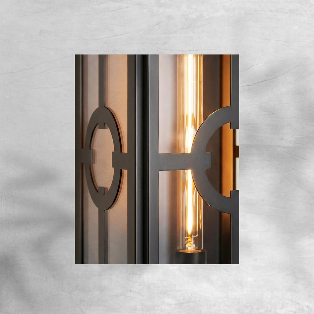 Luster Gaze Veridian Brass Outdoor Sconce - Background Shot