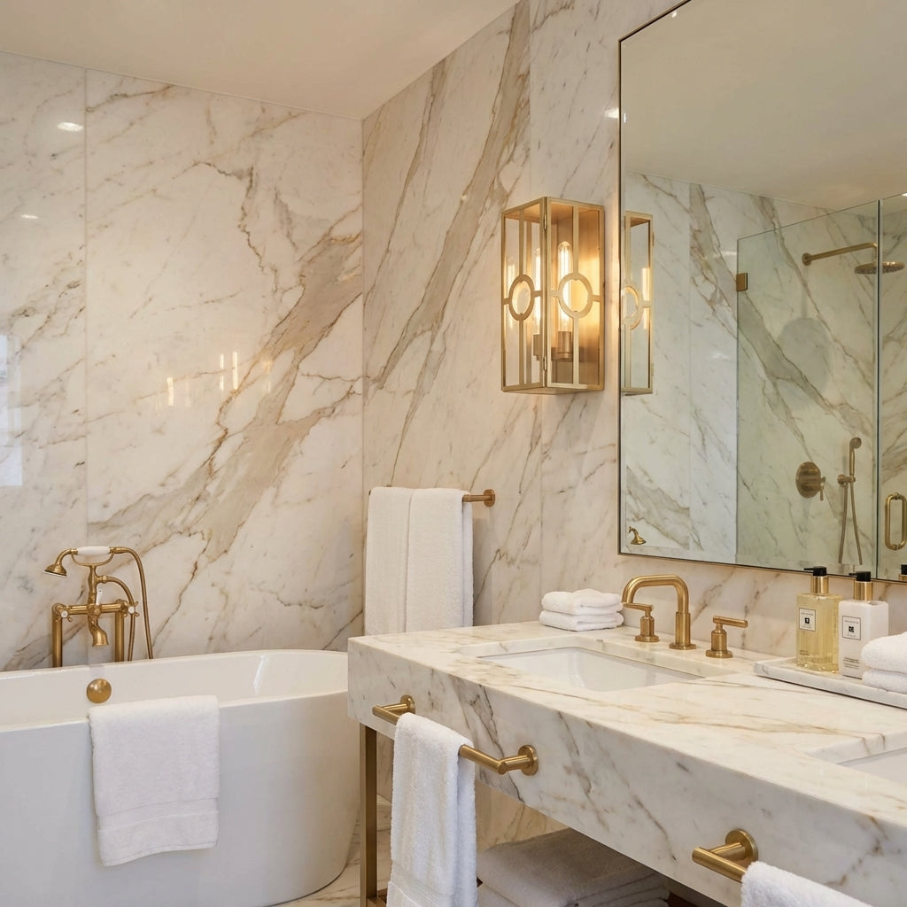 Luster Gaze Veridian Brass Outdoor Sconce - luxury American master bathroom