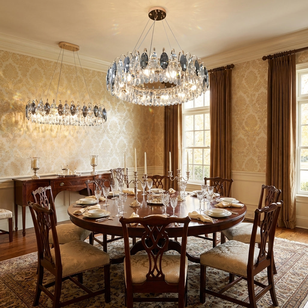 Luster Gaze Radiant Faceted Crystal Chandelier - formal American dining room
