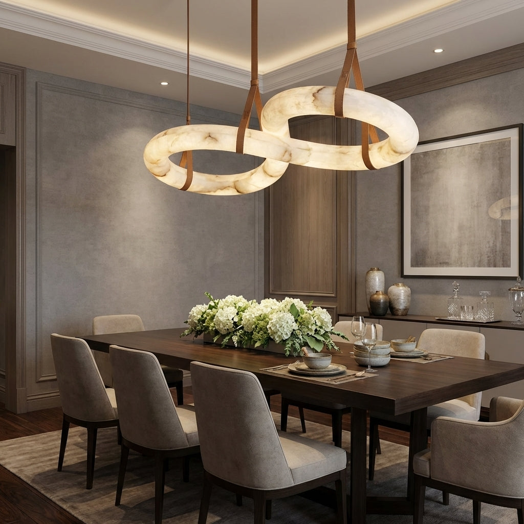 Luster Gaze Aura Curve Alabaster Chandelier - grand American foyer with two-story ceiling