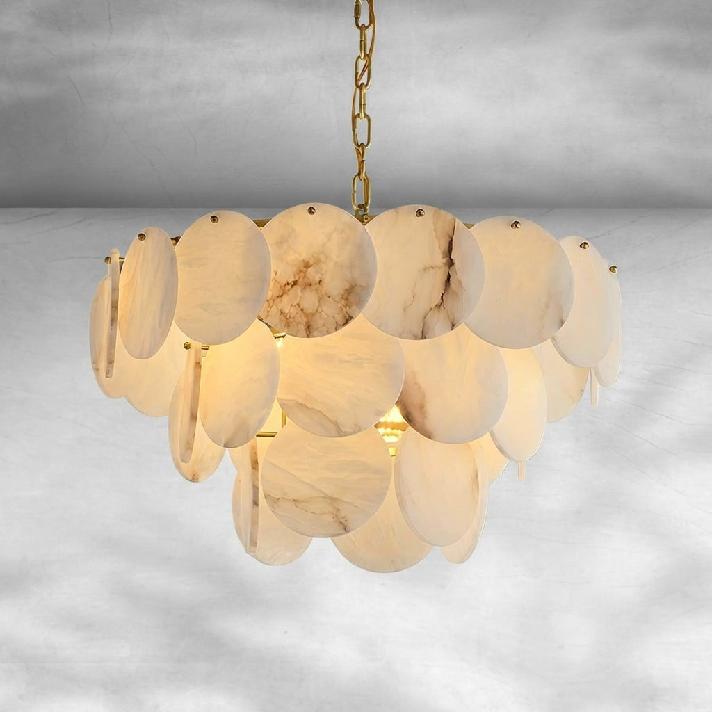 Luster Gaze Opulent Alabaster Shell Brass Chandelier - Background Shot