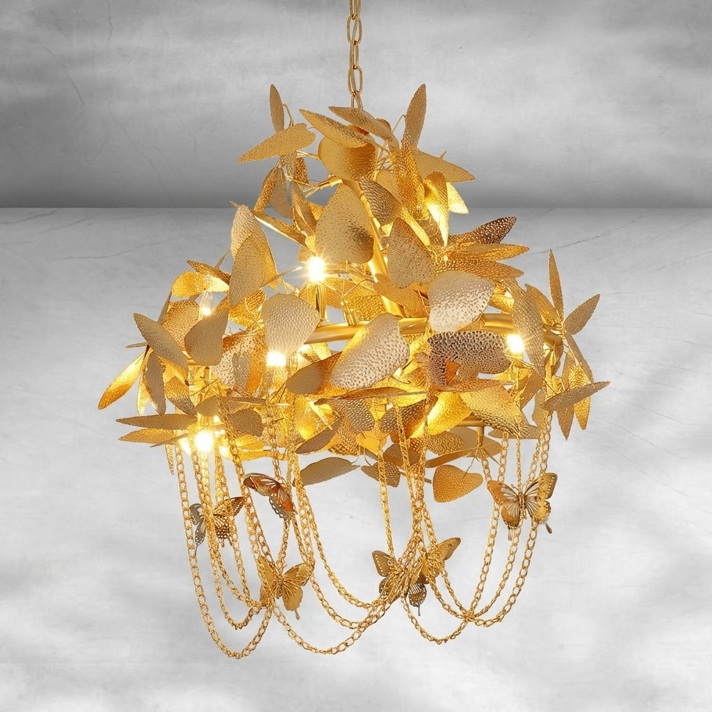 Luster Gaze Aura Gold Leaf Modern Staircase Chandelier - Background Shot