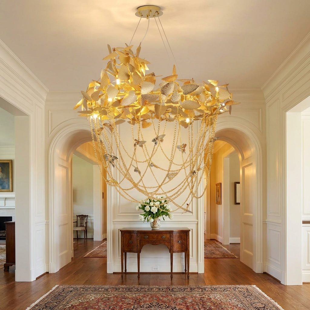 Luster Gaze Della Modern Gold Leaf Living Room Chandelier - Scene
