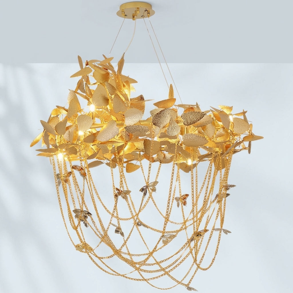 Luster Gaze Della Modern Gold Leaf Living Room Chandelier - Studio Shot