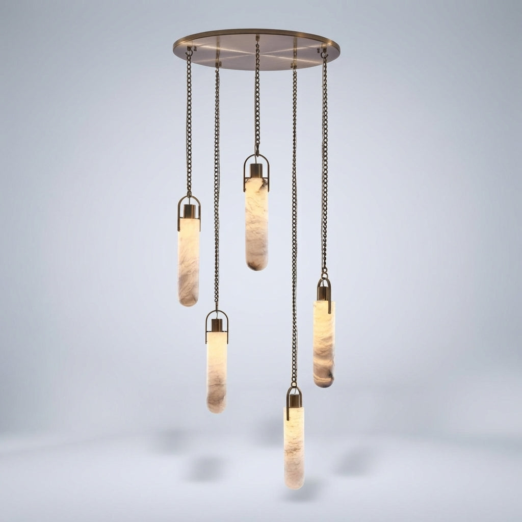 Luster Gaze Alabaster Flint Additions Multi Light Pendant, Round Chandelier For staircase, Hallway - Studio Shot