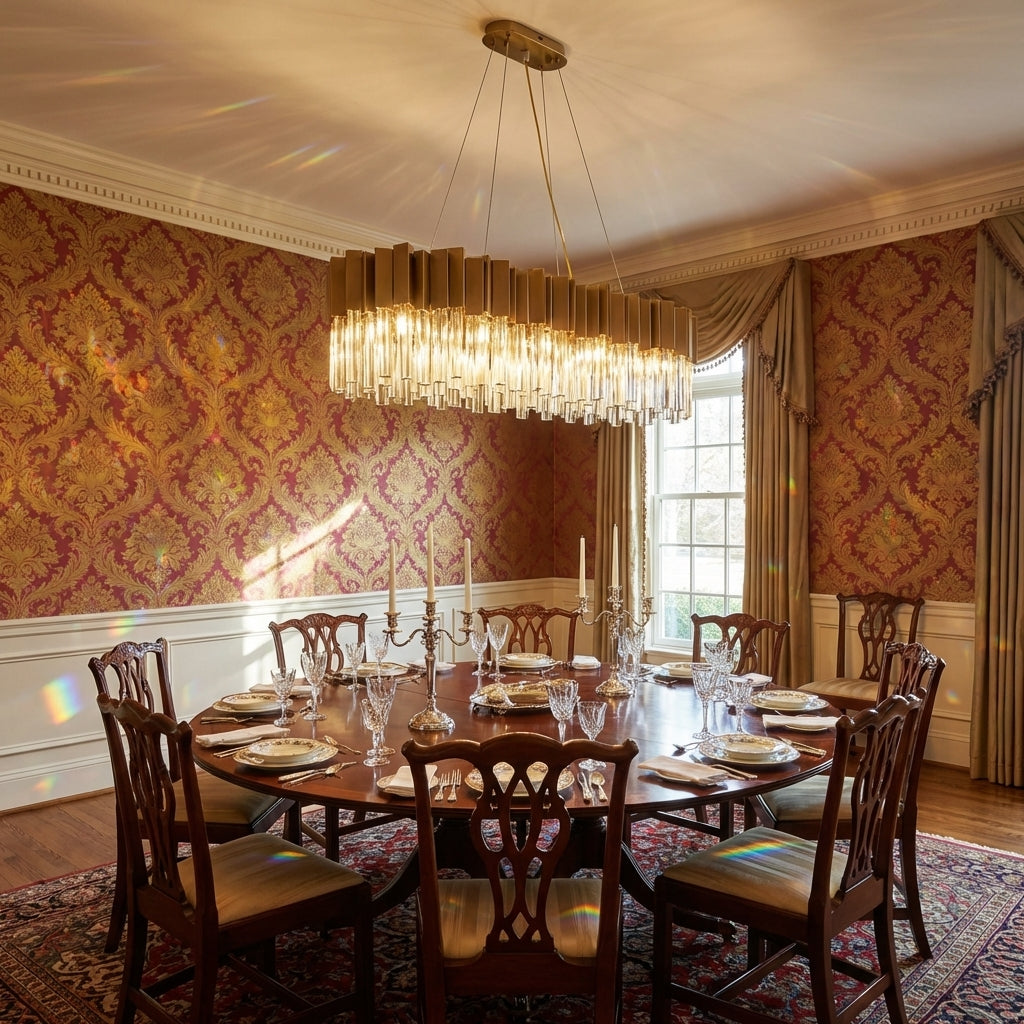 Luster Gaze Radiant Oval Crystal Chandelier - formal American dining room