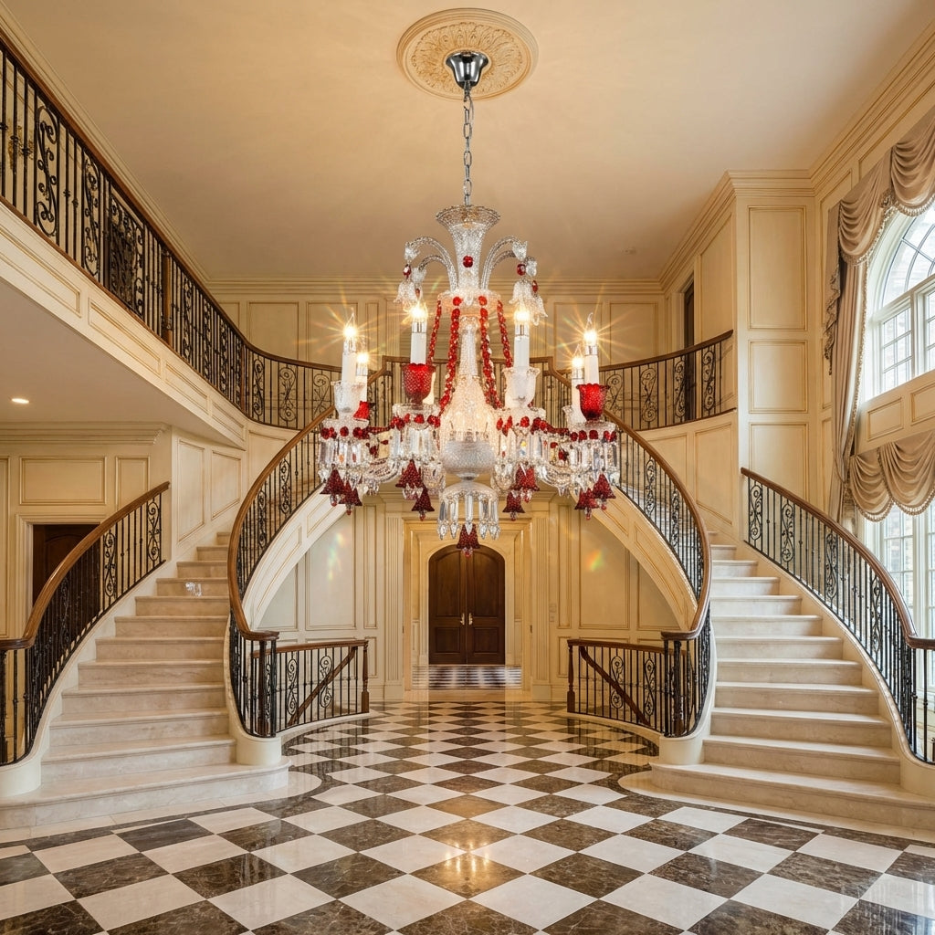 Luster Gaze Bakala Red K9 Crystal Classic Chandelier 8 Lights For Living Room - grand American estate foyer