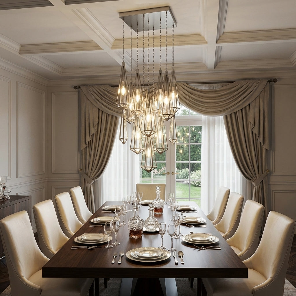Luster Gaze Devotion Linear Chandelier 13 Light - formal American dining room