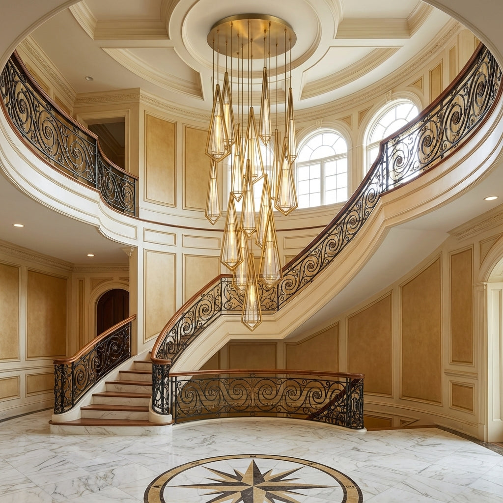 Luster Gaze Devotion Round Chandelier 14 Light - grand American foyer with two-story ceiling