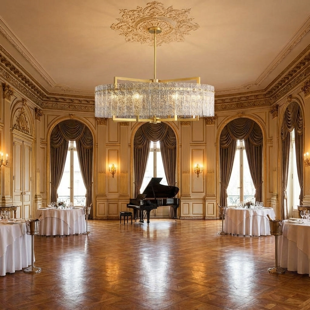 Luster Gaze Radiant Aura Round Crystal Chandelier - American ballroom or formal entertaining space