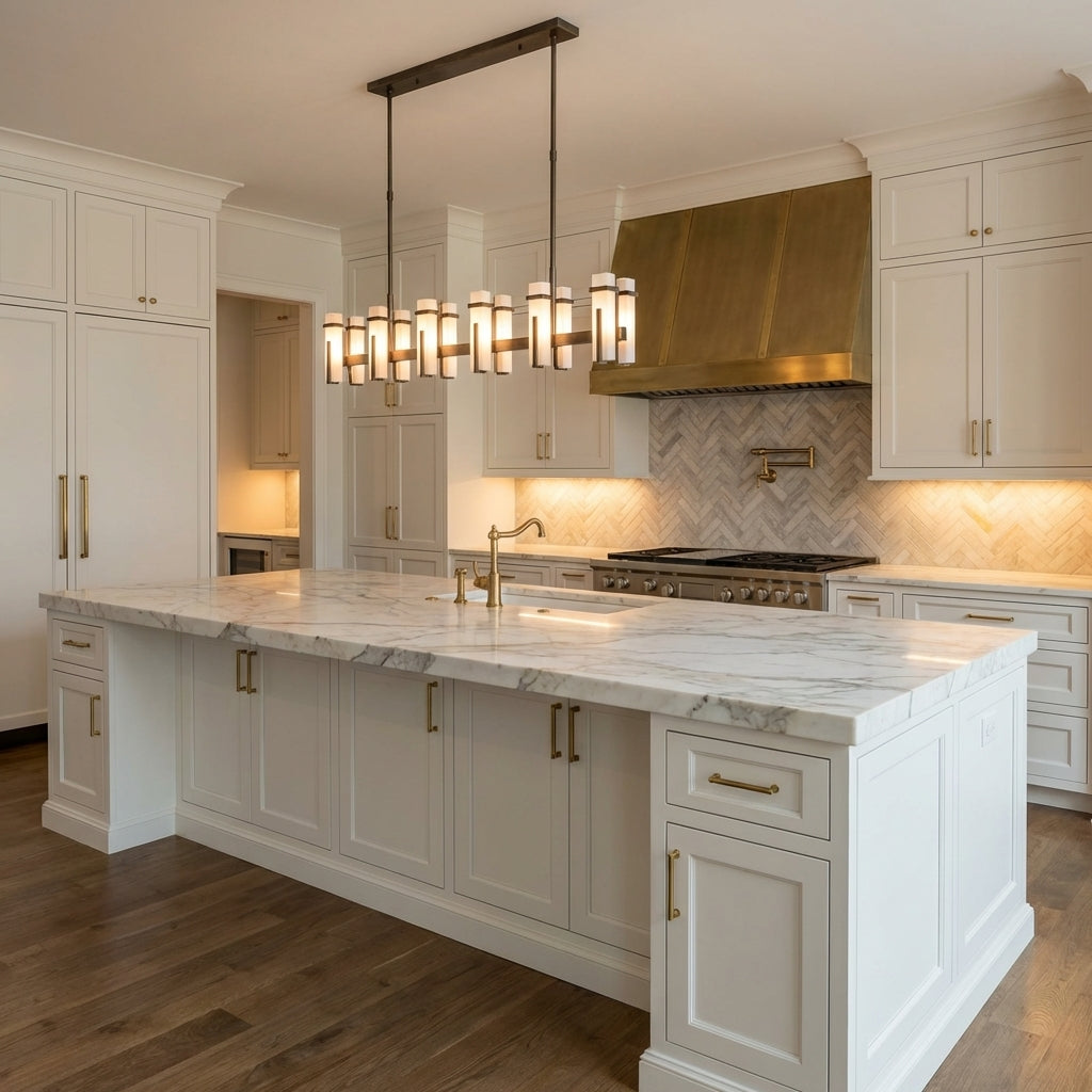 Luster Gaze Luminous Alabaster Linear Chandelier - upscale American kitchen