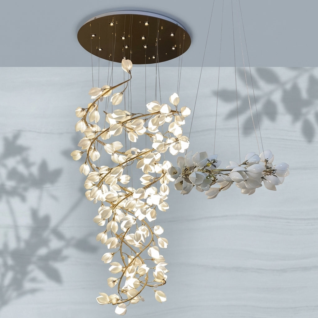 Luster Gaze Ceramic Artistic Magnolia Spiral Pendant Ceiling Light Chandelier - Studio Shot