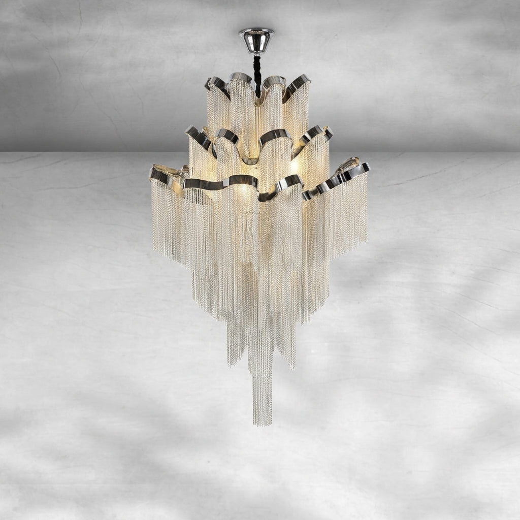 Luster Gaze Radiant Cascade Aluminum Chain Tassel Chandelier - Background Shot