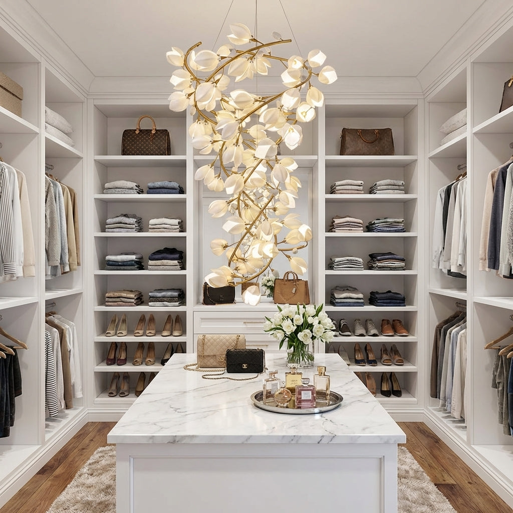 Luster Gaze Ceramic Artistic Magnolia Spiral Pendant Ceiling Light Chandelier - luxury American walk-in closet