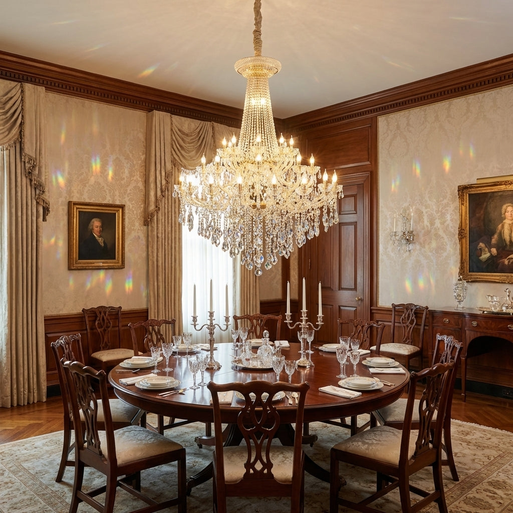 Luster Gaze Extra Large French Candle Crystal Branch Chandelier for Foyer and Staircase - formal American dining room