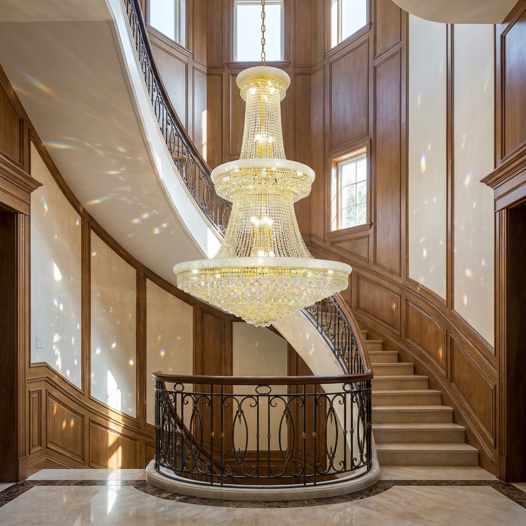 Luster Gaze Luxury French Empire Chandelier for Villa Hall Ceiling Three-layers Crystal Light for Hotel Lobby - dramatic American stairwell with soaring ceiling