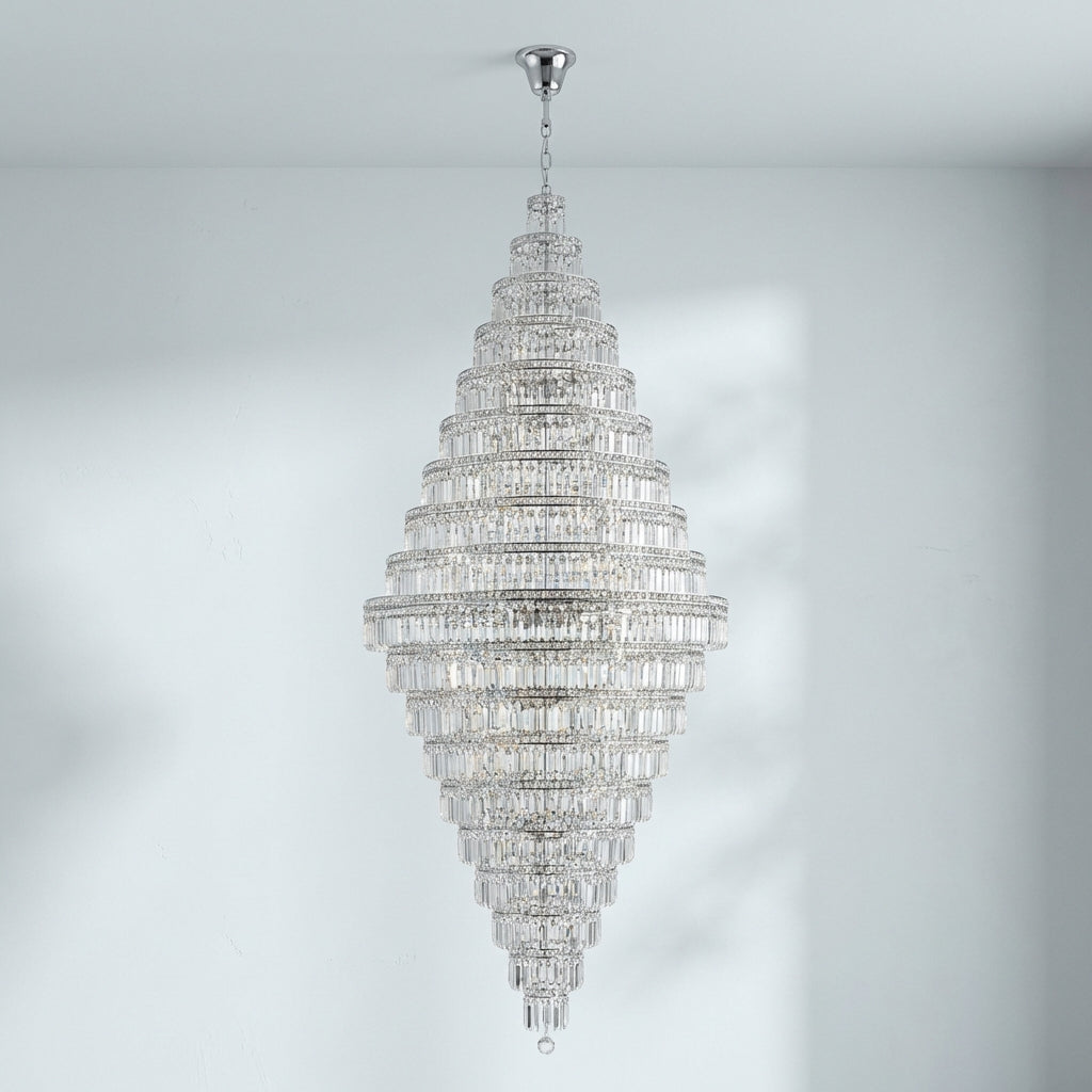 Luster Gaze Chrome Extra Large Crystal Chandelier for Foyer Staircase Living Room Entrance Ceiling Light Fixture In Silver - Studio Shot