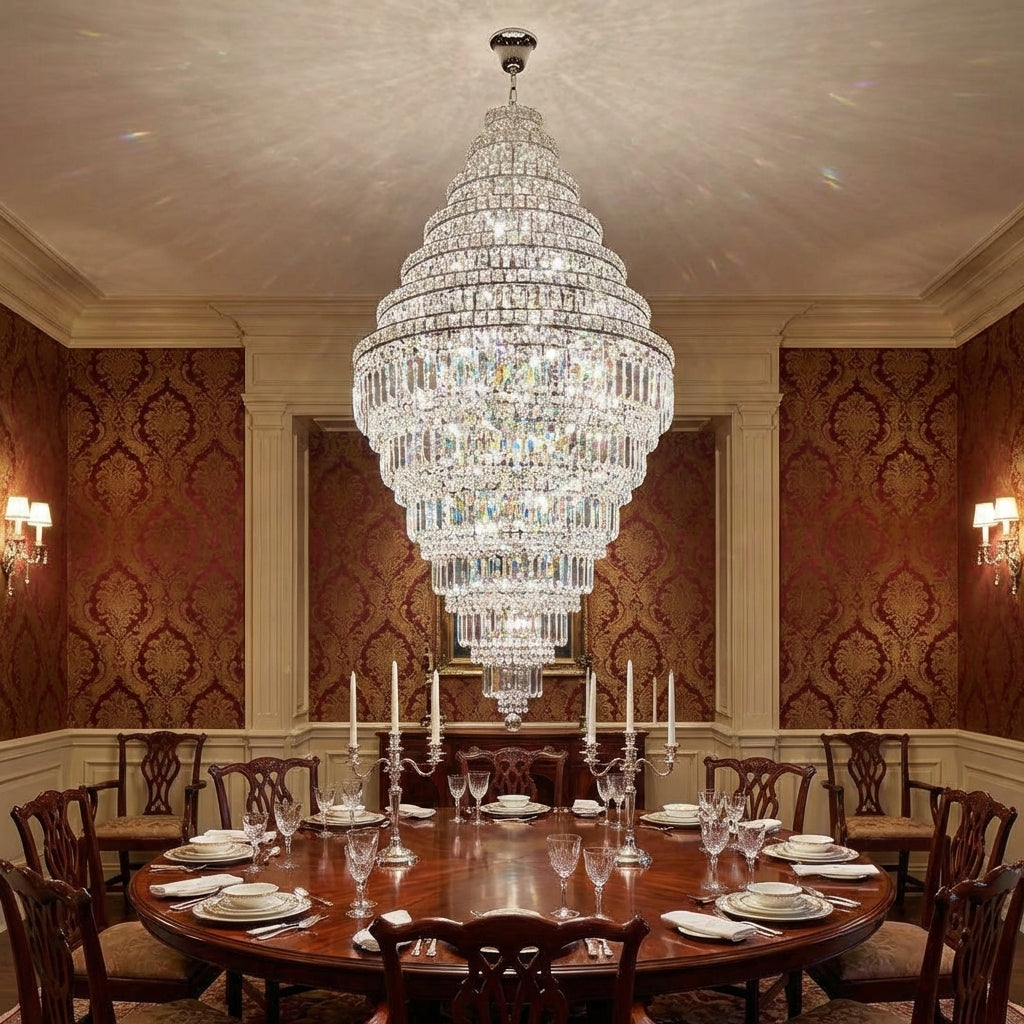 Luster Gaze Chrome Extra Large Crystal Chandelier for Foyer Staircase Living Room Entrance Ceiling Light Fixture In Silver - Scene