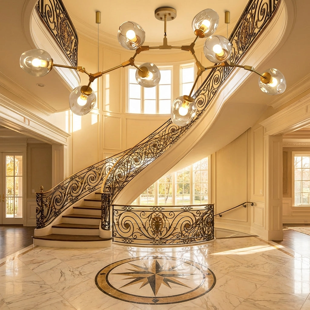 Luster Gaze Sculptural Branch Chandelier with Glass Pendants - grand American foyer with two-story ceiling