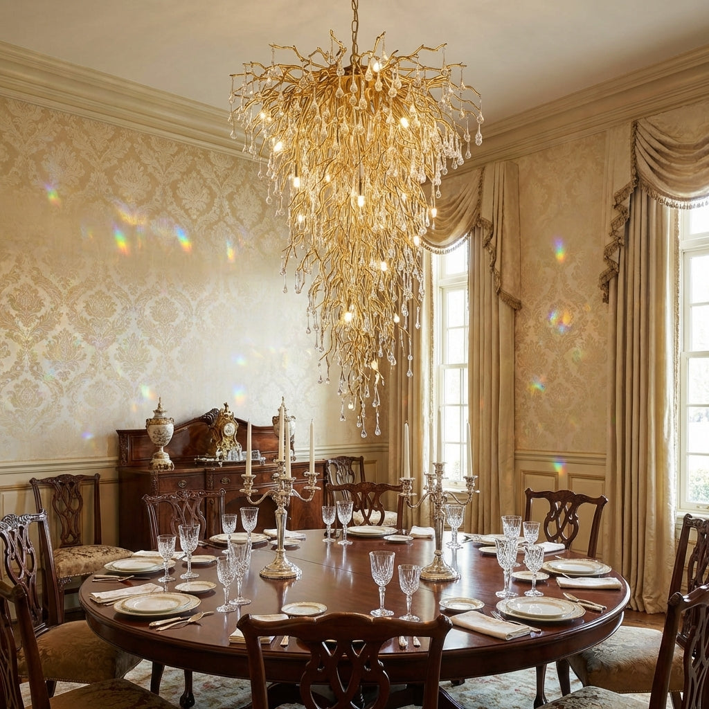 Luster Gaze Water Drop Crystal Chandelier For Foyer/Staircase - formal American dining room