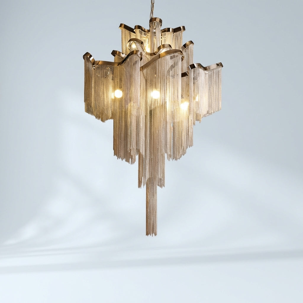 Luster Gaze Post-Modern Extra Large Stainless Steel Long Tassel Chandelier for Large Living Room / Staircase / Villa / Duplexes - Studio Shot