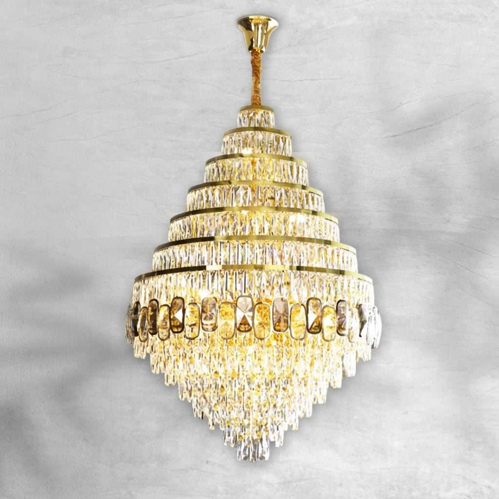 Luster Gaze Grand Honeycomb Crystal Chandelier - Background Shot