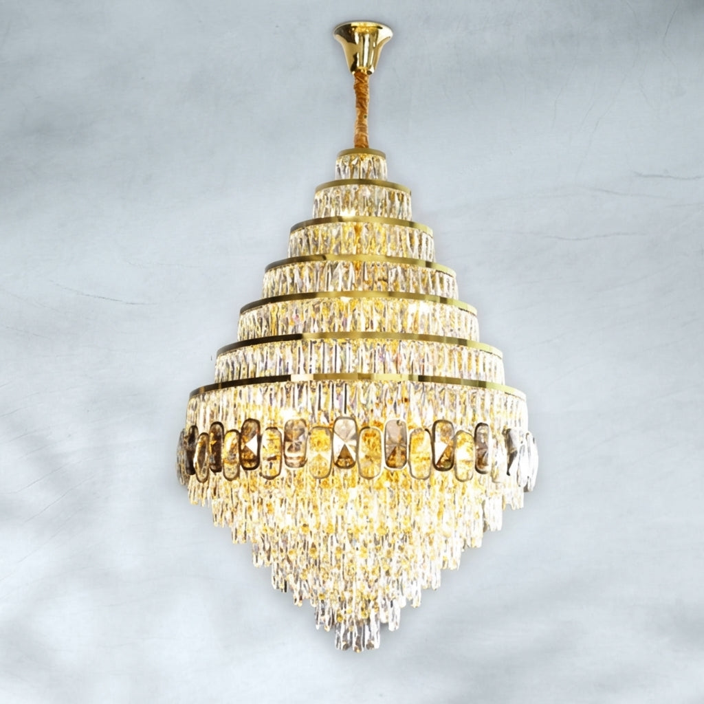 Luster Gaze Grand Honeycomb Crystal Chandelier - Background Shot