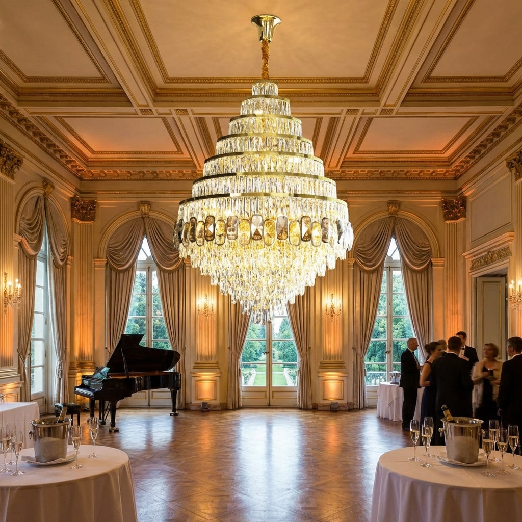 Luster Gaze Grand Honeycomb Crystal Chandelier - American ballroom or formal entertaining space