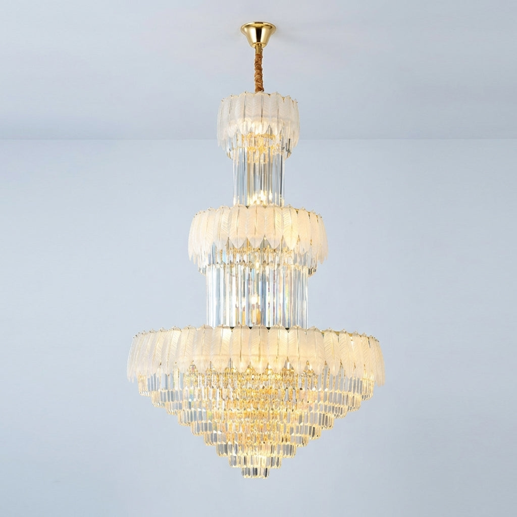 Luster Gaze Extra Large Crystal Feather Style Chandelier Long Foyer Staircase Ceiling Lighting Fixture For Living Room - Studio Shot