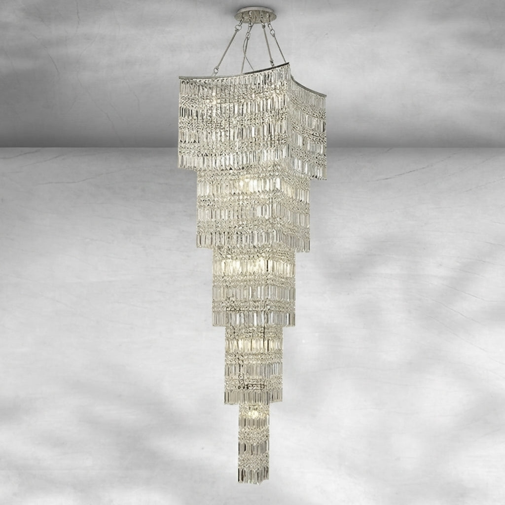 Luster Gaze Grand Tiered K9 Crystal Vertical Chandelier - Background Shot