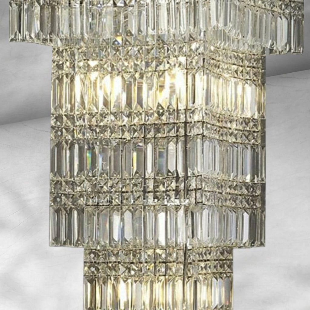 Luster Gaze Grand Tiered K9 Crystal Vertical Chandelier - Background Shot