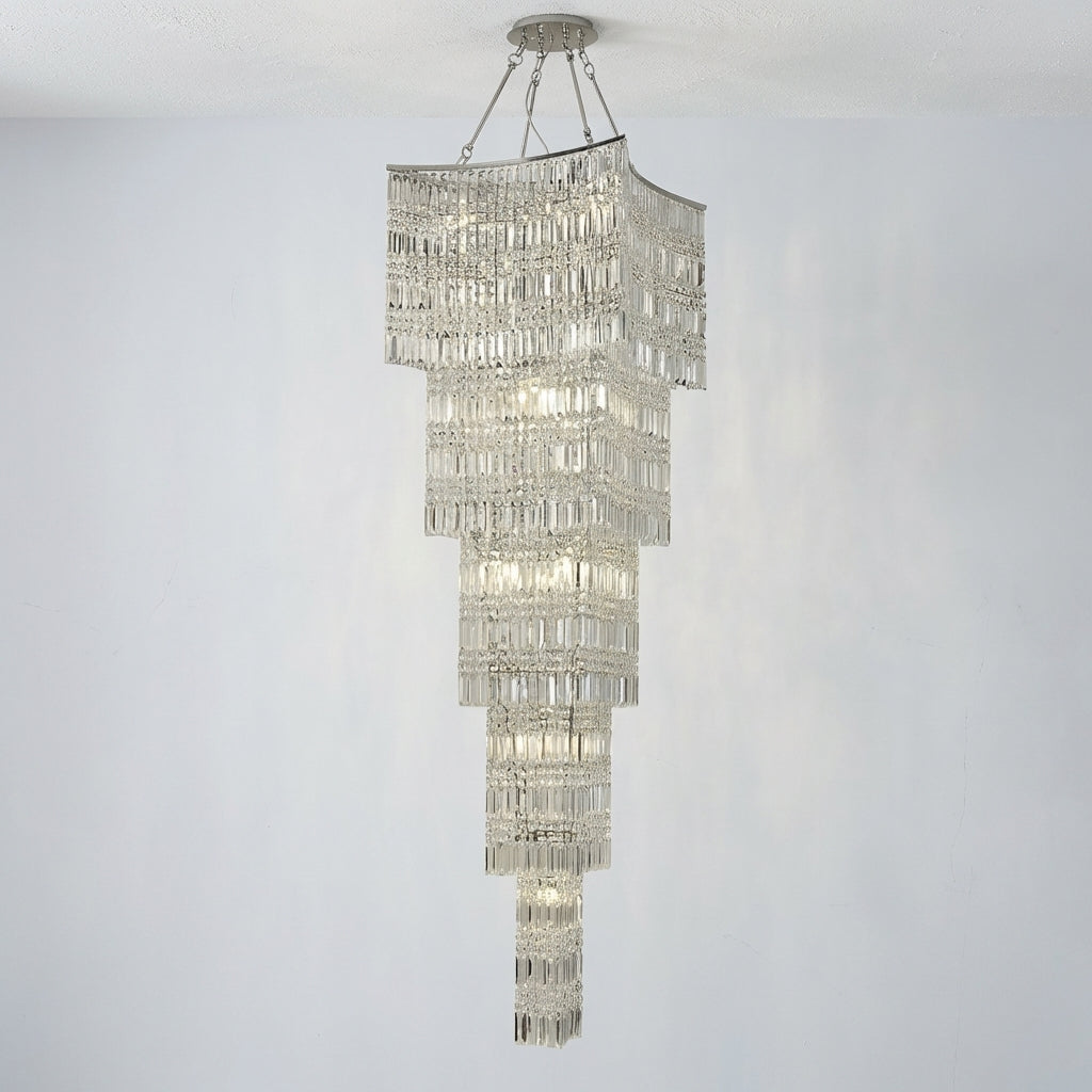 Luster Gaze Extra Large Foyer Vertical Layers K9 Crystal Chandelier Chrome Ceiling Lighting Fixture For Staircase Entryway Decor - Studio Shot